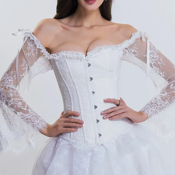 Hvid corset bustier med blonder