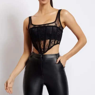 Sort gennemsigtig blonde bustier