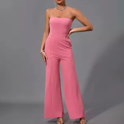 Pudderrosa stropløs jumpsuit