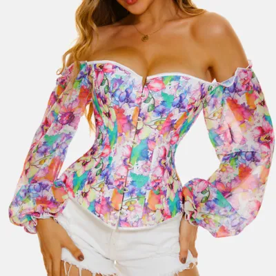 corset-fleur Blomstret korset med lange ærmer