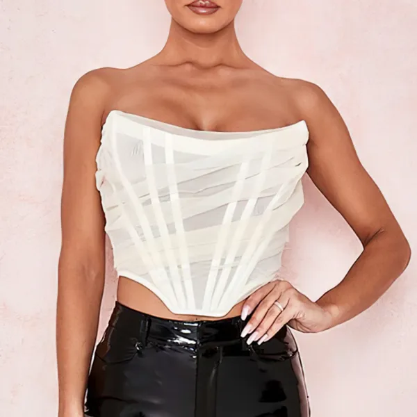 Hvid korset stil tyl bustier crop top