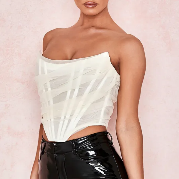 Hvid korset stil tyl bustier crop top