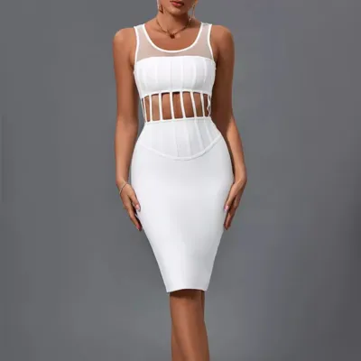 robe-corset-transparent Hvid gennemsigtig korsetkjole med firkantet hals
