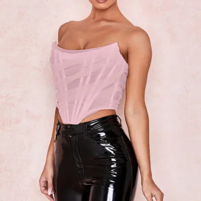 Lyserød bustier-top i tyl i korset-stil